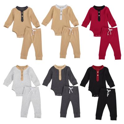 China MIOZING Autumn Clothing Set Long Sleeve Regular O-Neck Romper Top Soft Pants Suit For Baby Boy Infant Girl for sale