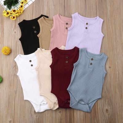 China Wholesale MIOZING 100% Cotton Baby Clothes Solid Color Sleeveless Baby Jumpsuit Ribbed Newborn Romper With Snap for sale