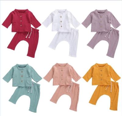 China MIOZING 0-24M Newborn Baby Long Sleeve Regular Long Pants Suit Around Collar Pocket Two-Piece Set for sale