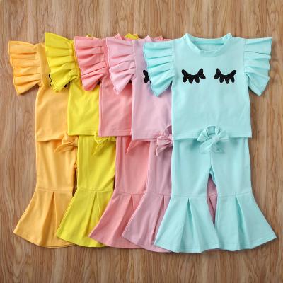 China NEW MIOZING Regular Summer Cute Baby Clothes Set Short Sleeve T-shirt + Rocket Pants Candy Colors Outfits 2Pcs Ruffle Set for sale