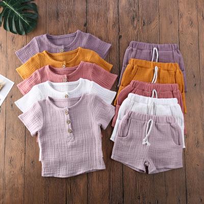 China MIOZING 100% Cotton Toddler Kids Baby Boy Summer Casual Clothes Sets Solid Short Sleeve T-shirt Tops&Pants Outfit 2Pcs Set for sale