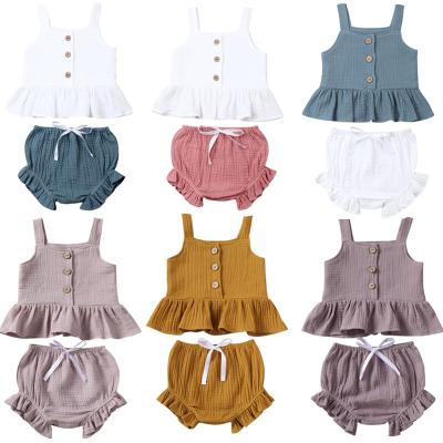 China MIOZING 100% Cotton Baby Summer Clothing 2PCS Newborn Infant Baby Off Shoulder Crop Top Striped Short Pants Outfit Clothes 6M-5T for sale