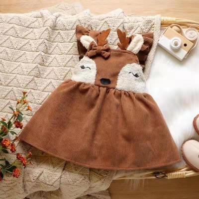 China Wholesale Cartoon Washable Fawn Brown Strap Cotton Dress Baby Girls Dress for sale