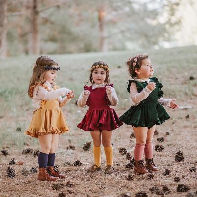 China Newborn Tulle Tutu Dresses Baby Corduroy Dress Solid Color Ruffle Flying Sleeveless Dress Regular Dress for sale