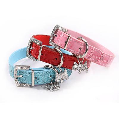 China JEWELED Compatible Personalized Leather Dog Pet Light PU Wear Resistant Leash Dog Collar Dog Collar for sale