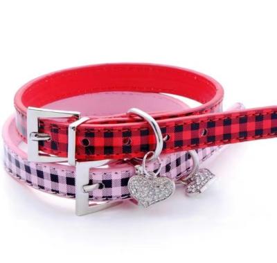 China Personalized Dog Collar Costom PU Leather Printing Plaid Pet Leash Fancy JEWELED Pampers Dog Collars Comfort for sale