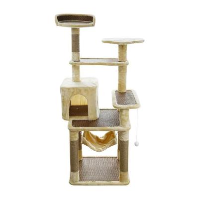 China Popular Comfortable Exquisite Wood Cat Tree With Hammock Large Frame Cat Tree To Climb Sustainable Pet Supplies for sale