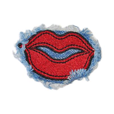 China 3D factory supply high quality red mouth embroidery patch for clothing for sale