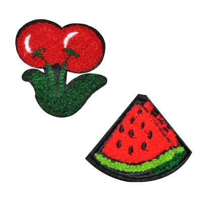 China New Design Sustainable Wholesale Strawberries And Cherries Fruit Custom Chenille Patches For Apparel for sale