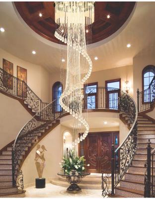 China Modern Crystal Living Room Hollow Staircase Chandelier Modern Double Top Chandelier Building Staircase Villa Rotating Luxury Long Wire for sale