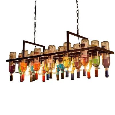 China Retro Style Iron Personality Bar Chandelier Creative American Industrial Glass Coffee Bottle Lamp Restaurant Decorative Glass Bottle Lamp for sale