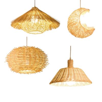 China Decorativel Lighting Art Pendant Rattan Restaurant Chandelier Wood Light Woven Japanese Creative Bamboo Chandelier for sale