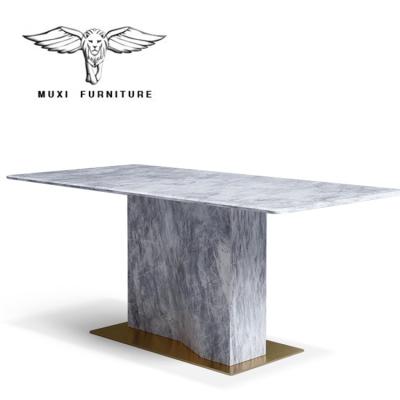 China Stainless Steel Rectangular Dining Table (Other) Dining Table Modern Minimalist Home Apartment Natural Marble Adjustable Small Table for sale