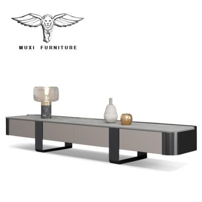 China (Other) Living Room Set Luxury Adjustable Widening Metal Coffee Table TV Stand Table MDF Hidden Marble Top Set for sale