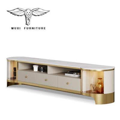 China (Other) Modern Minimalist Luxury Marble Desk Adjustable Living Room Stainless Steel TV Unit Console Cabinet Cabinet Dore Premium Dore TV for sale