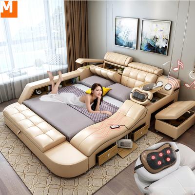 China Camas Full 3 Places Storage Modern King Leather Lit Frame 1.8m Double Design Leather Sofa Bed Living Room for sale