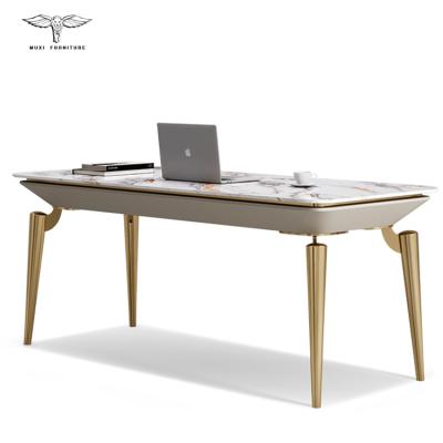 China (Size)Design Marble Home Office Gold Stainless Steel Computer Table Adjustable Luxury Desk Set Working Desk Adjust Table for sale