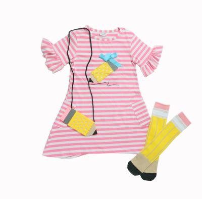 China New popular casual fashion back to school dress short sleeve pencil striped spring pink girl dress for sale