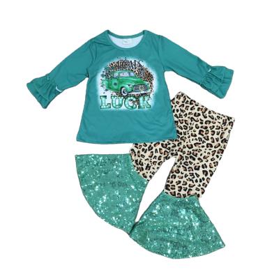 China Comfotable Girlymax St Patrick's Day RTS in Girlymax Spring Toddler Kids Clothes Valentine Girls Outfit With Sequins Running Pants Set for sale