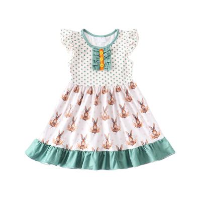 China Hot Selling Soft Girl Bunny Ruffles Leopard Style Toddler Short Sleeve Kids Girls Cotton Dress for sale