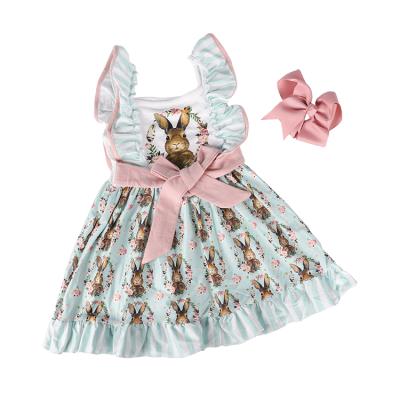 China Wholesale Breathable Infant Casual Kids Set Baby Clothing Easter Bunny Dusty Pink Rabbit Girls Cotton Dress for sale