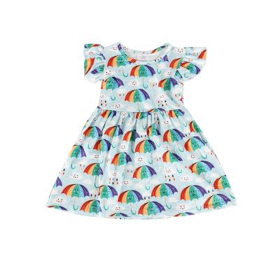 China Cascual RTS Girlymax summer baby boutique outfit rainbow milk silk dress girls clothes for sale