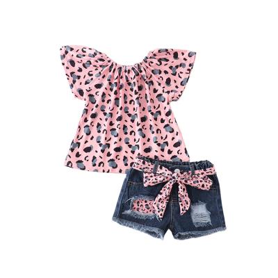 China Comfotable Ship In Seven Days Summer Cute Short Leopard T-shirt Jeans Shorts Babies' Clothing Sets for sale