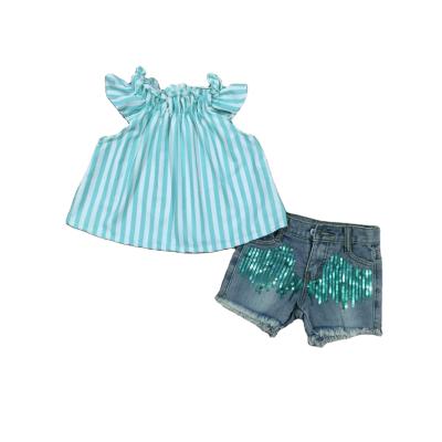 China Comfotable Hot Selling Girls Suit Two Piece T-shirt And Jeans Kids Suit In Summer for sale