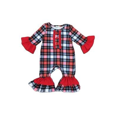 China Comfotable Wholesale Girlymax Long Sleeve Valentine Plaid Girl Rompers Baby Clothes For Girl for sale