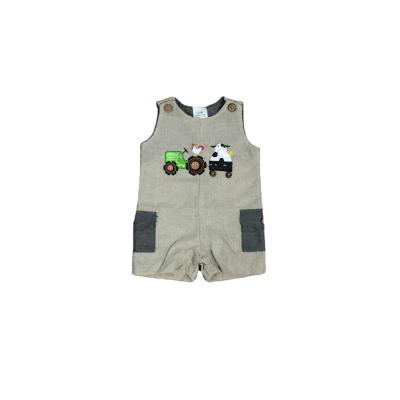 China Girlymax Newborn Tractor Farm Boutique Kids Clothing Baby Boys Sleeveless Top Selling Romper for sale