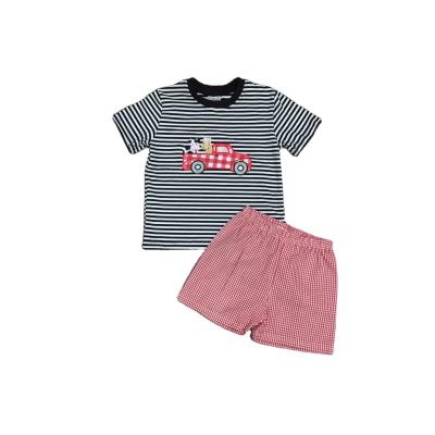 China Summer 2pcs Stripe Kids Farm Casual Baby Pattern Short Sleeve Cotton T-shirt Shorts Kid Boys Outfits for sale