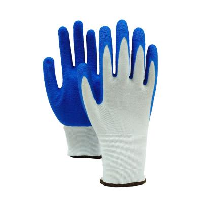 China Blue Crinkled Latex Nylon Work Gloves Breathable Abrasion Resistant for sale