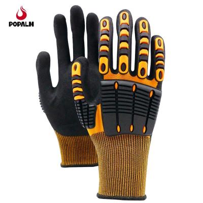 China 13 Gauge Polyester Sandy Nitrile Coating Gloves Anti Impact TPR Knuckle Protector Gloves for sale