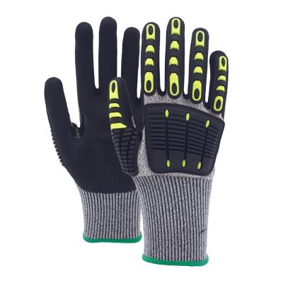 China TPR Mechanic Impact Gloves Cut Resistant Level 3 Protection Gloves sandy nitrile palm coated Oilfield Working Gloves for sale