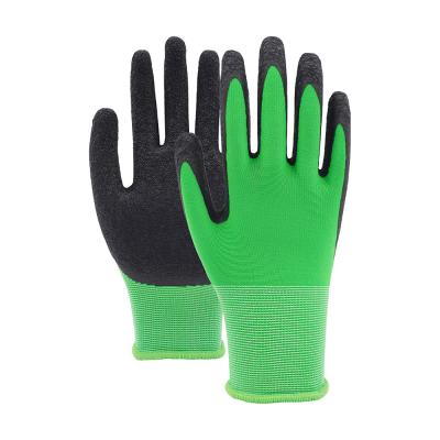 China 13 Gauge Polyester Black Crinkle Latex Work Gloves Enhanced Durability and Grip for sale