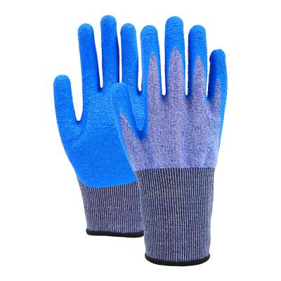 China Blue Latex Palm Coated Gloves Cut Resistant ANSI Level 4 Gloves For Construction Tasks for sale