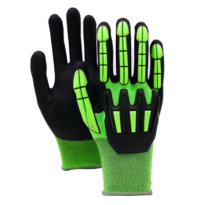 China 13 Gauge Nylon Nitrile Sandy TPR Impact Resistant Gloves with High Visibility Colors for sale