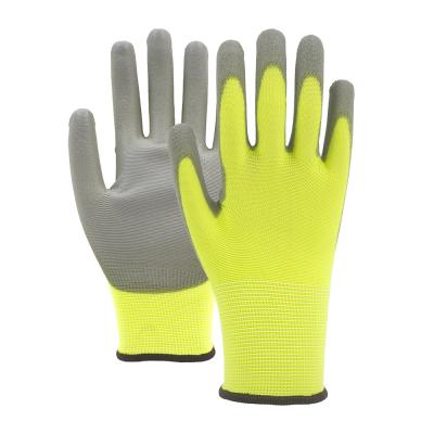 China Breathable Gardening Gloves 13 Gauge Polyester PU Palm Coated Gloves For Precision Handling for sale