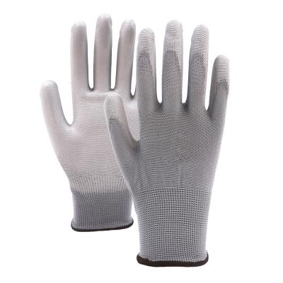 China Guantes de jardinería resistentes al deslizamiento de calibre 13 de poliéster PU Guantes de mano recubiertos para tareas delicadas en venta