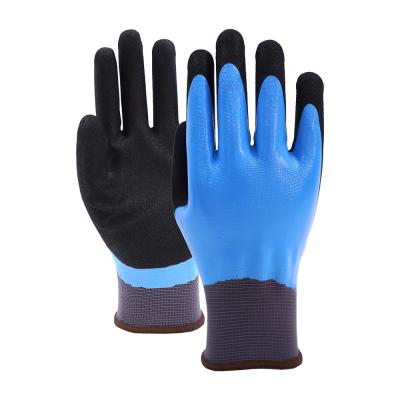 China 13 Gauge Nylon Double Dipped Nitrile Gloves Gloss Full Coating And Sandy Palm Coating for sale