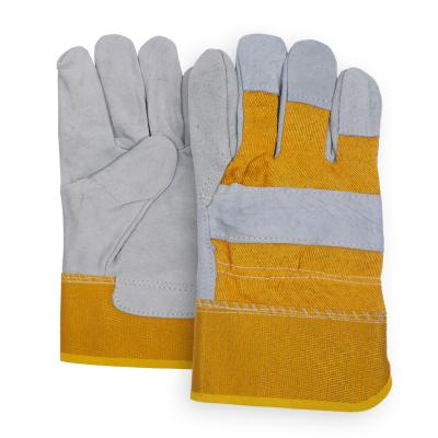 China White Yellow Leather Cowhide Gloves Wear Resistant Leather Safety Work Gloves for sale