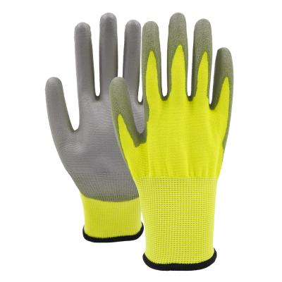 China EN388 HPPE Shell Polyurethane Dipped Gloves Level 5 Anti Cut Gloves Yellow for sale