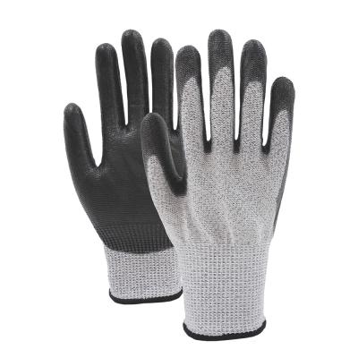 China 13 Gauge Polyester Polyurethane Palm Coated Gloves ANSI Level 5 Cut Resistant Gloves for sale