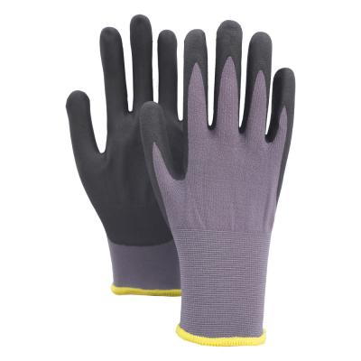 China Industrial 15 Gauge Gray Nylon Spandex Safety Gloves Black Nitrile Coating Anti Slip Gloves for sale