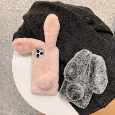 China Soft Protector Case For Girls Design Cute Rabbit Hair Fur Damond Animal Pearl Mink Fluffy Furry Cell Phone Case For Huawei for sale