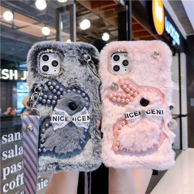 China Diamond Pearl Shockproof Cute Mink Bear Fur Faux Rabbit Plush Winter Cartoon Silicone Cell Phone Case For S8/S9/S10 a51 a71 note10 for sale