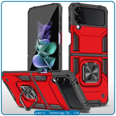 China Full Cover Shockproof Red Rugged Mobile Phone Shell For Samsung Galaxy Z Flip 3 Times Case With Ring Bracket for sale