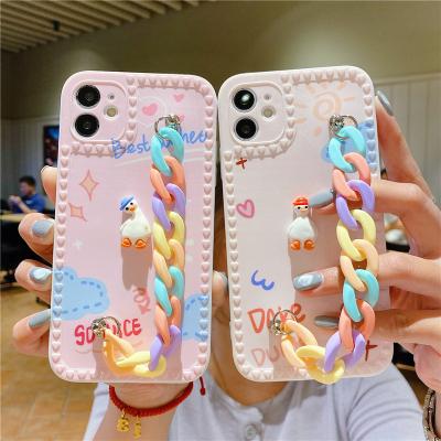 China Cute Duck Pattern Wristband Shockproof Ladies Phone Case New For iphone 7-13pro Max Shockproof for sale