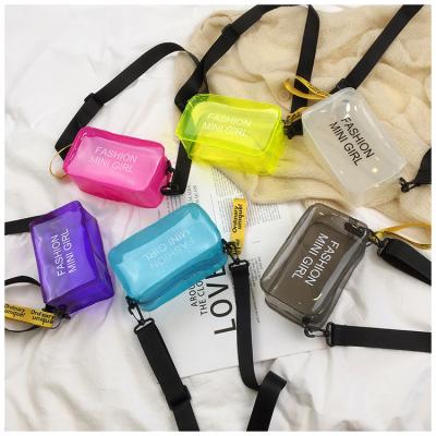 China Women Jelly Purse Clear Jelly Handbag PVC Handbags Fashion Letter Printed Mini Shoulder Messenger Bag Transparent Fashion Clear for sale