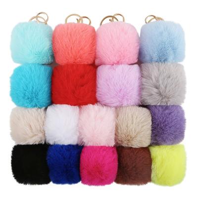 China Wholesale Fluffy Fluffy Fluffy Rabbit Fur Pom Pom Keychain Puff Ball Keyring Bulk Faux Rabbit Fur For Women for sale